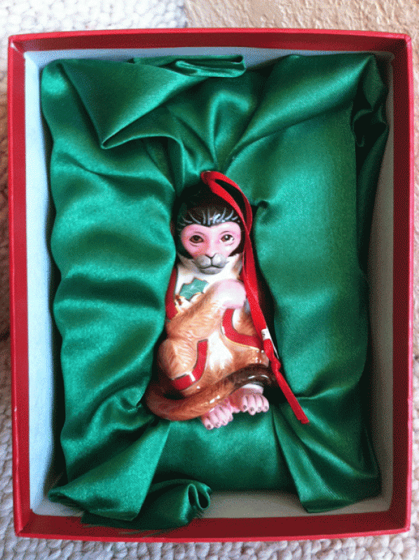 LYNN CHASE ( 2 ) MONKEY X'MAS ORNAMENT 2006 ~New w/Box~