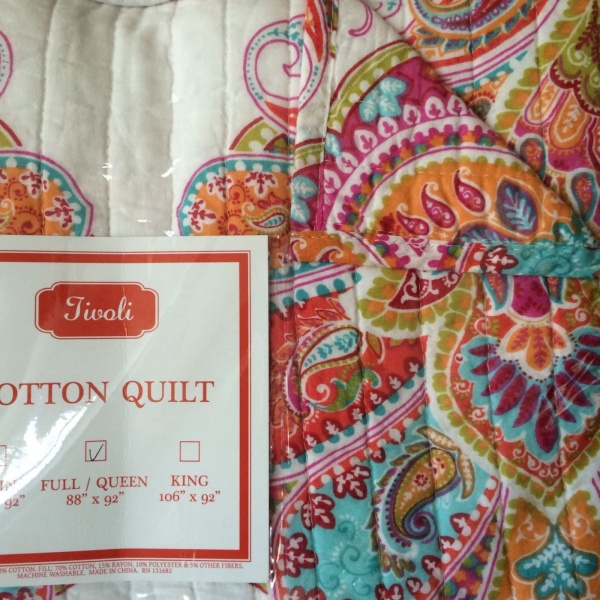 Moroccan Medallion Paisley Floral Aqua Orange Red White King Quilt Set 3 ~New~