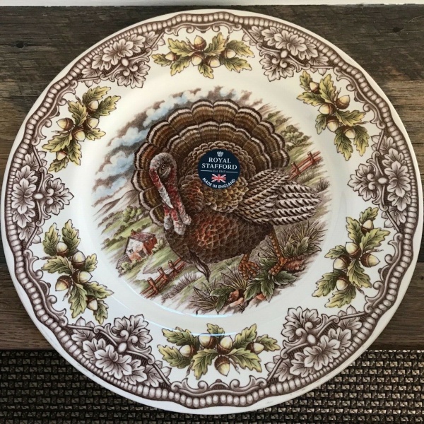 (4) The Victorian Turkey Farm Barn Thanksgiving Salad Plates 8.5 in. ~NEW ~