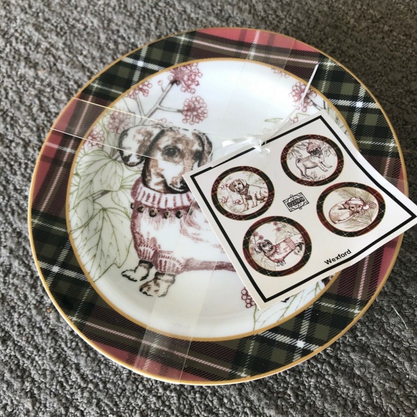 222 fifth Wexford Puppy Dogs Christmas Appetizer Fruits Plate Set 4~NEW ~