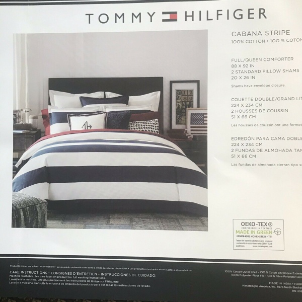 Tommy Hilfiger CABANA STRIPE Navy Blue White F/Queen Comforter Shams Set 3 ~New~