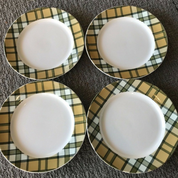 Spode Glen Lodge Tartan Tan Christmas Salad Appetizer Plate Set 4 ~ New ~