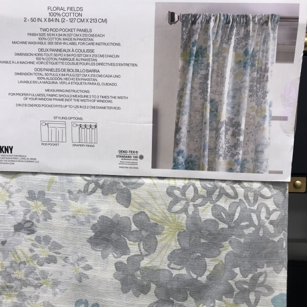 DKNY Floral Field Blue Teal Grey Two Rod Pocket Panels 50 x 84 in. ~New~