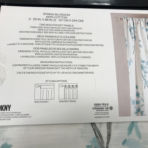 DKNY Spring Blossom Aqua Green Gray Four Rod Pocket Panels 50 in x 96 in. ~New~