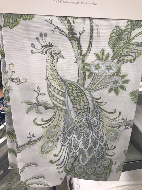 Grayson Linens Peacock Bird Green Two Window Panels 37 in x 96 in. ~New~