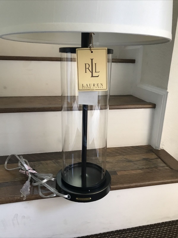  RALPH LAUREN Payton Glass Cylinder Black Brushed Oil Table Lamp ~New ~