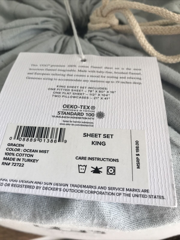 UGG Gracen Ocean Mist 100% Cotton King Sheet Set 4 ~New~