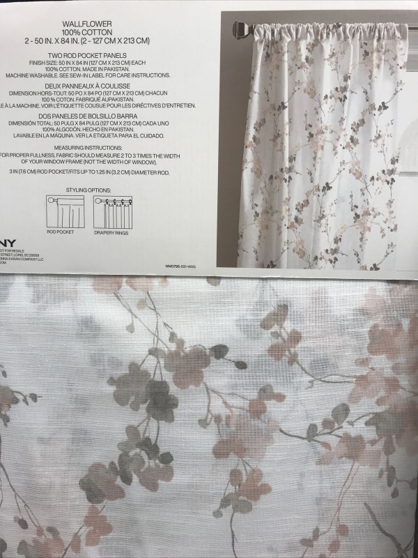 DKNY Wallflower Grey Pink Off-White Two Rod Pocket Panels 50 x 84 in. ~New~