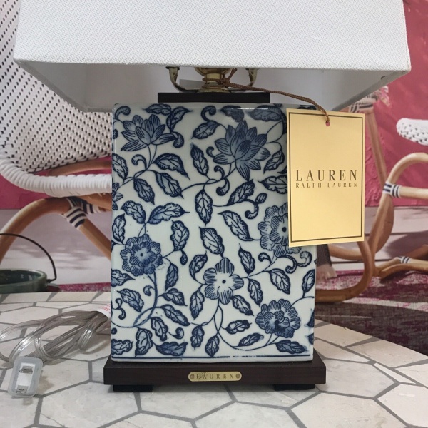 Ralph Lauren Porcelain Blue Floral Leaves Mandarin Table Lamp ~New ~