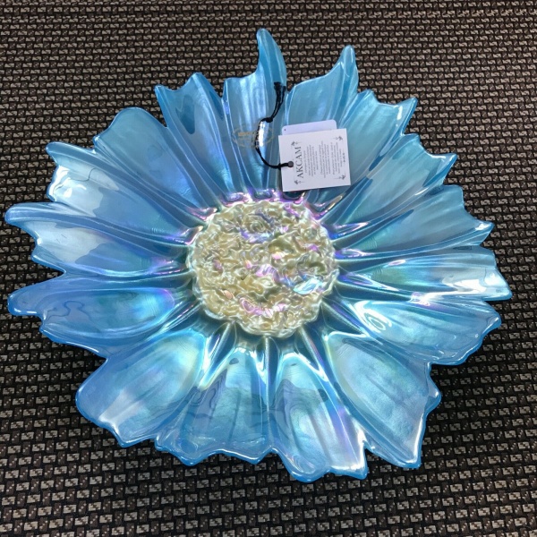 AKCAM Turkish Aqua Sky Blue Glass 13” Appetizer Fruit Plate ~New~