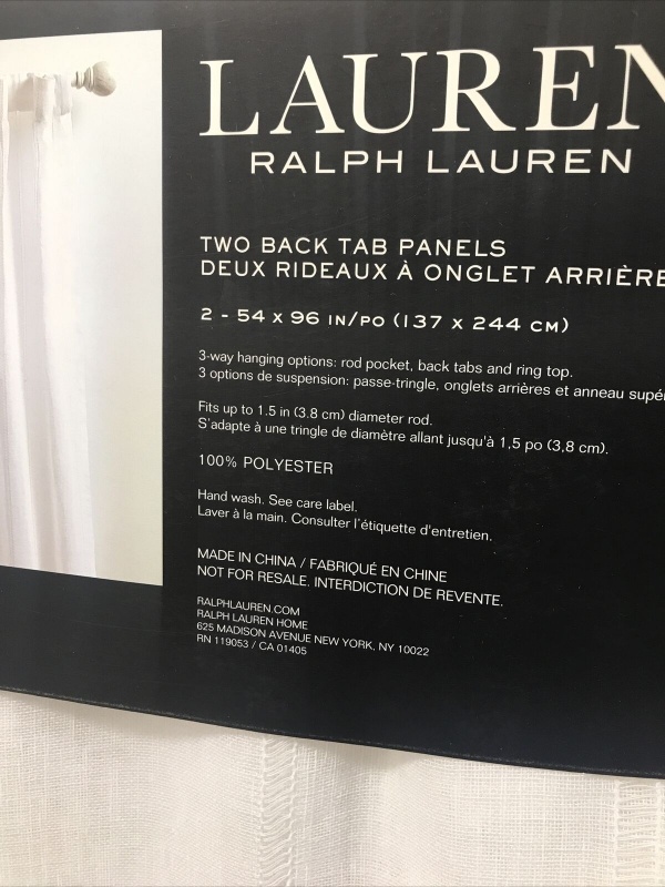 Ralph Lauren Hamilton White Sheer Two Back Tab Panels 54