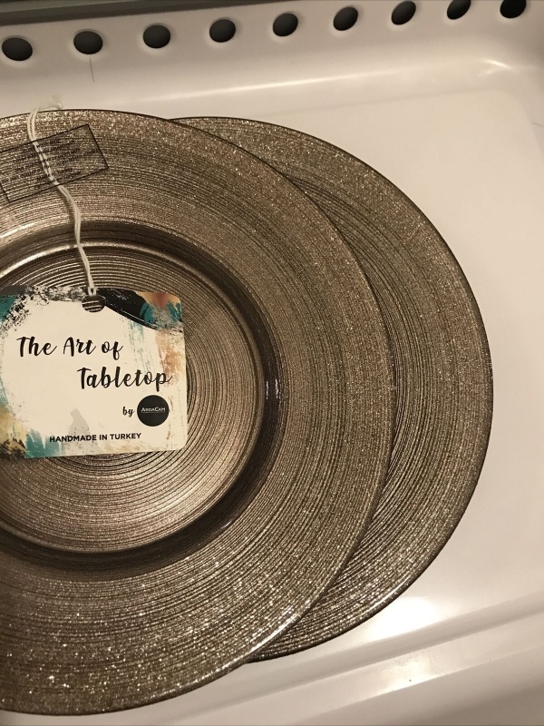 The Art Tabletop Ardacam Gold Silver Glass Glitter Sparkle Salad Plate Set 2