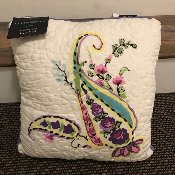 Cynthia Rowley Sawyer Floral Paisley Green Purple Deco Pillow 18” ~New w/Tag~