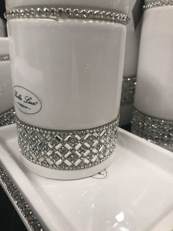Bella Lux Bathroom Accessory Ceramic Crystal Set 6 ~ New 
