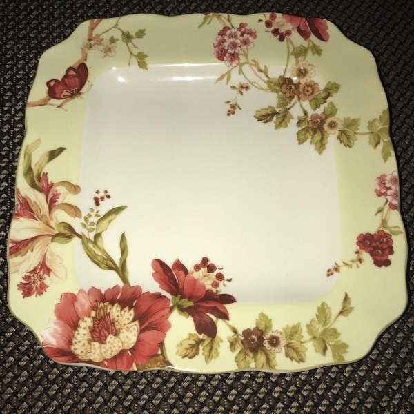 222 fifth Letuce Spring Butterfly Floral Square Dinner Plates Set 3 ~NEW ~