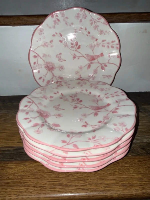 (5) Pink Grace Teaware Bird Butterfly Garden Floral Salad Plates ~New~