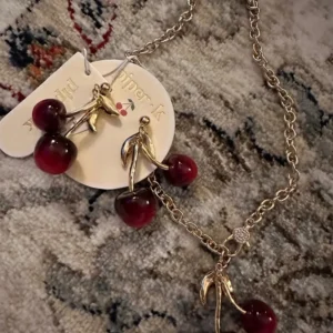 Piper K Gold Cherry Necklace And Earrings