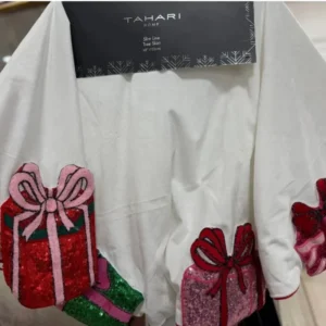 Tahari Home Sequin Christmas Presents Multi Colors Tree Skirt 48Round New