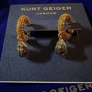 Nwt Kurt Geiger London Gold Crystal Pav Drop Hoop Gold Tone Eagle Earrings