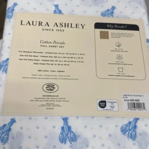Laura Ashley White And Light Blue Cotton Percale Full Sheet Set