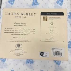 Laura Ashley White And Light Blue Cotton Percale Queen Sheet Set