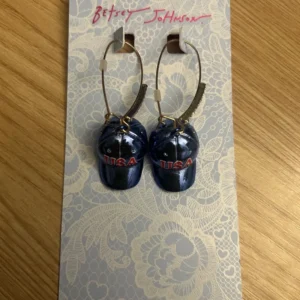 Betsey Johnson Blue And Red Usa Cap Hoop Earrings