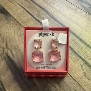 Piperk Pink Glass Stone Brass Earrings