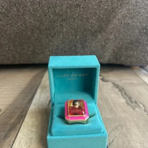 Kurt Geiger Hot Pink And Gold Geometric Cocktail Ring Size 7