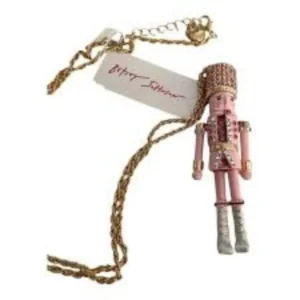 Betsey Johnson Articulated Pink And Gold Nutcracker Necklace Goldtone Diamonds