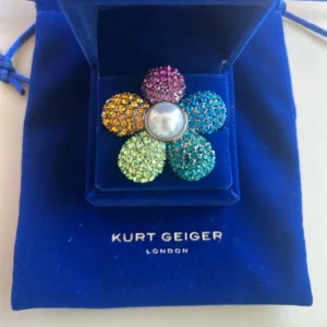 Kurt Geiger Rainbow Crystal Flower Ring With Pearl Center Size 7