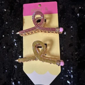Piper K Pencil Pink And Yellowgreen Rhinestone Hair Clipss Set 2 Nwt