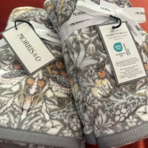 Morris Co Strawberry Thieft Gray Floral Hand Towels Set Of 2