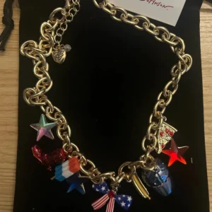 Betsey Johnson Americana Patriotic Pride Red White Blue Charm Necklace Nwt